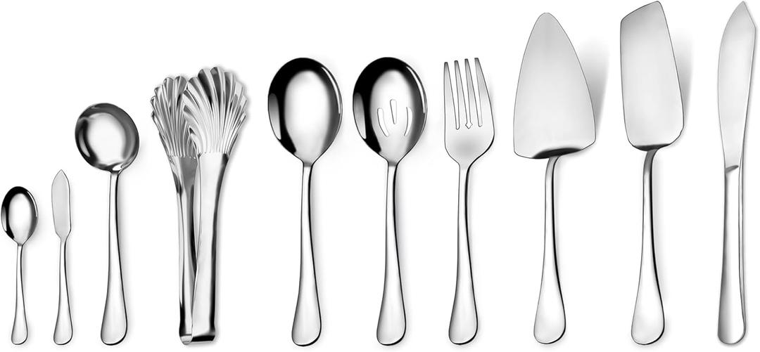 Serving Utensil Set,10 piece Serving Utensil with Serving SpoonsServing ForksServing Tongs Soup Ladle and Pie Server Buffet Catering Serving Utensils,Dishwasher Safe (5.5-11.2Inch-Serving Set-10pcs)