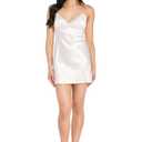 MORGAN AND CO. Women's Satin Mini Dress W/Rhinestone Trim & Spaghetti Straps - Party, Prom and Evening Style Ivory, Medium