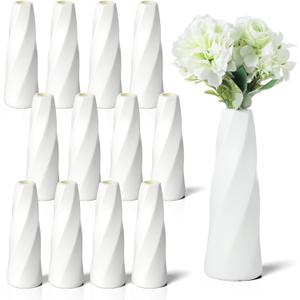 12 Pack Composite Plastic Flower Vase,8.26" Tall White Small Boho Vases,Unbreakable Vase Floral Vases for Table Centerpieces, Bouquets, Home Decor, Living Room(Retro)
