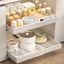 2 Pack Expandable Pull Out Cabinet Organizer, 21 Inch Deep, Slide Out Drawer for Kitchen Cabinets, Adjustable Width 12.59"-20.47", White, Carbon Steel Frame