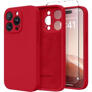 Magnetic for iPhone 15 Pro Max Case, Compatible with MagSafe, [Full Camera Protection][Screen Protector] Silicone Shockproof Protective Phone Case for iPhone 15 Pro Max 6.7", Deep Red