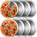 Thenshop 8 Pieces 12 Inch Pizza Pans Bulk Stainless Steel Sets Round Bakeware Pizza Trays for Oven Kitchen Baking Home Restaurant Safe Sturdy Reusable Easy Clean(Silver)
