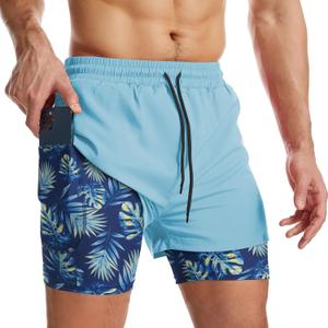 Surenow Mens 2 in 1 Running Shorts Quick Dry Athletic Shorts with Liner, Workout Shorts with Zip Pockets and Towel Loop (Blue, XL)