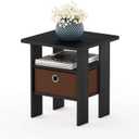 Furinno Andrey 3-Tier Square Side Table with Storage Bin, Dark Americano, 1-Pack, 3-Tier with Bin
