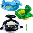 24" 3 Pack Pool Inflatable Floats for Kids, Elephant Tortoise Shark Swim Floats Tube Rings,Swimming Rings for Kids, Fun Animal Floats for Summer Beach Party