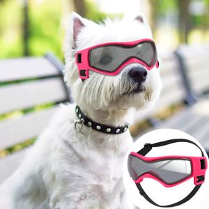 QUMY Dog Goggles UV Protection for Small to Medium Breed, Dog Sunglasses Windproof Anti-Fog Dustproof Snowproof, Puppy Glasses for Outdoor Riding Driving with Comfortable Frame Adjustable Straps (Pink)