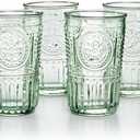 Bormioli Rocco Romantic Set Of 4 Cooler Glasses, 16 Oz. Colored Crystal Glass, Pastel Green, Made In Italy.