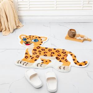 Fun Gold Leopard Bath Mat for Bathroom, Cute Leopard Cartoon Bath Rugs Non Slip Animal Shaped Absorbent Preppy Bathtub Rug Bathroom Decor Aesthetic Plush Shower Rugs Machine Washable,  23.6x39.3in
