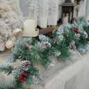 Natreecrown Pre-Lit Artificial Christmas Garland, Snowflake Wreath, White Lights 50, Decorated with Pine Cones, Berry Clusters, Plug in, Christmas Decorations, 9 Feet