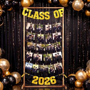 Youyole 2026 Graduation Decorations 59 Inch Wooden Grad Picture Display Frame Decor with Banner and Clips Class of 2026 Standing Picture Frames Graduation Party Supplies for High School College