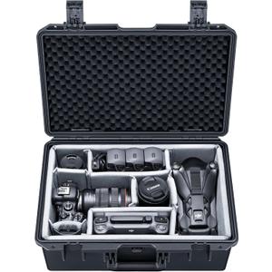 Lykus PVC2 Waterproof Hard Case with Padded Dividers for Cameras, Lenses, Small Stabilizers, Dual DJI Mavic/Air/Mini/Flip drones [CASE ONLY]