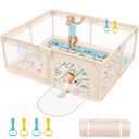 Baby Playpen with Mat 79x71inch - Extra Large Playpen for Babies and Toddlers Indoor & Outdoor Baby Playpen with Soft Breathable Mesh Cover - Sturdy Foam Baby Gate Playpen(Apricot) (79x71+mat)