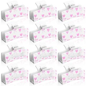 Janinka 12pcs Coquette for Girls Pink Bow Hair Clips 3.35 Inch Square Preppy Bow Heart Rectangular Hair Claw Clips Pink Bachelorette Party Accessories