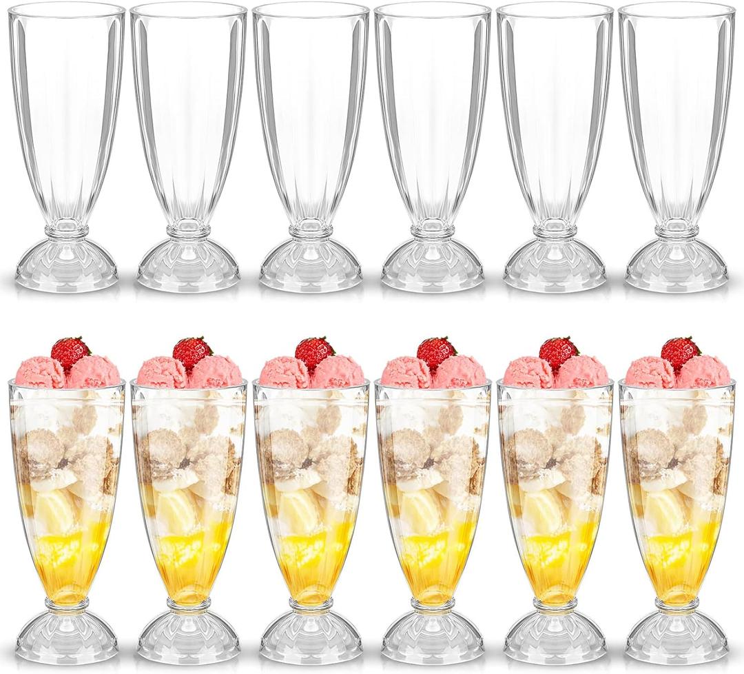 Weewooday 12 oz Milkshake Glass Acrylic Clear Footed Ice Cream Soda Glass Old Fashioned Fountain Soda Cups for Beer Dessert Milk (12 Pcs)