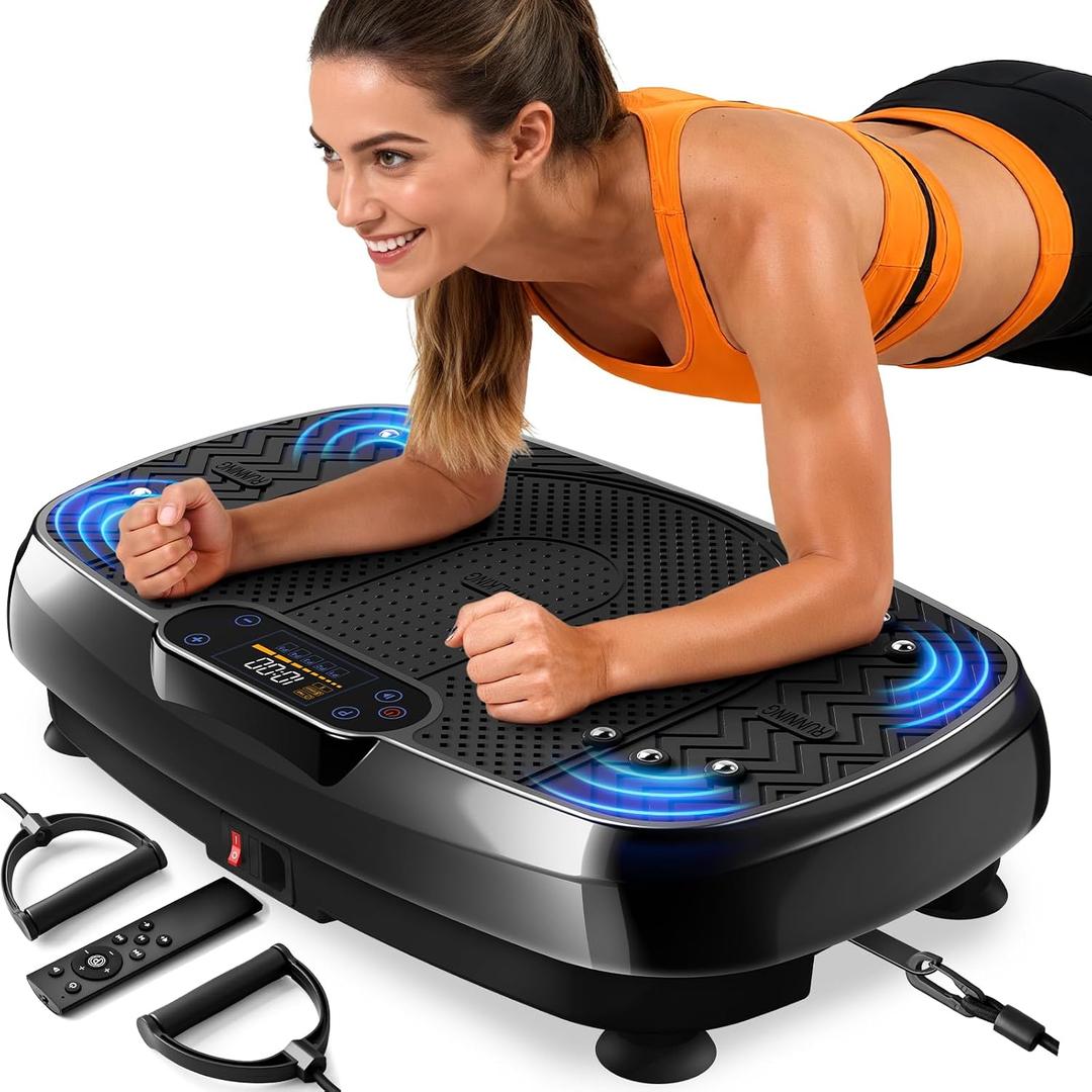 Renoj Vibration Plate Exercise Machine, 450Lbs Capacity Full Body Workout Platform, LED Display, Bluetooth Audio, Resistance Bands for Home Gym Office Fitness, Lymphatic Drainage and Weight Loss