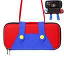 rhyeeing Switch 2 Case Accessories 2025, Protective Hard Shell Cute Portable Travel Carrying Cases with 10 Fun Game Holders, Mario Red Blue Black Bag Compatible with NS2 Nintendo OLED Lite