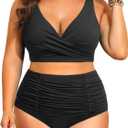 Holipick Two Piece Plus Size Swimsuits for Women High Waisted Bikini Tummy Control Bathing Suits Twist Front Swimwear, 20W (Black)