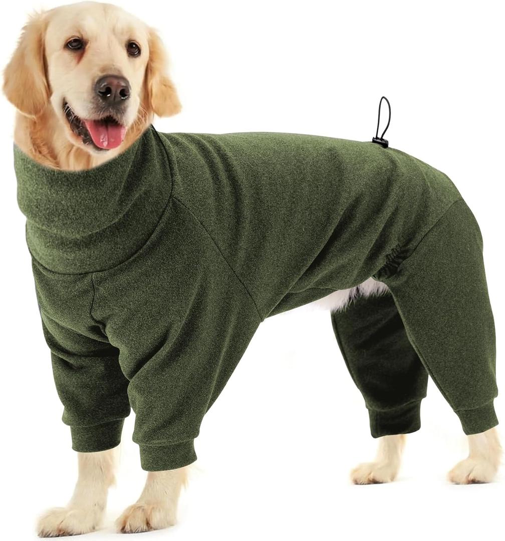 Dotoner Pullover Dog Sweater with Leash Hole - High Collar Cold Weather Vest for Large Dogs - Indoor & Outdoor Use (Green), XL