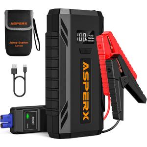 ASPERX Car Jump Starter, 2000A Peak Battery Jump Starter for Up to 7.0L Gas or 5.5L Diesel Engine, 12V Portable Battery Starter Power Pack with 1.4 INCH LCD Display (black)