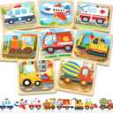 Benresive Wooden Toddler Puzzles, Montessori Toys for 1 2 3 Year Old Boys, Toys for 1 2 3 Year Old Boy Birthday Gifts, 8 Pack Vehicle Toddler Learning Educational Puzzles