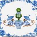 Chinoiserie Dish Drying Mat - Blue And White Porcelain Dish Drying Mat,Chinoiserie Monkey Drying Mat For Kitchen Counter,Coffee Bar Mat,Vintage Chinoiserie Drying Mat,16x17.5 Inch