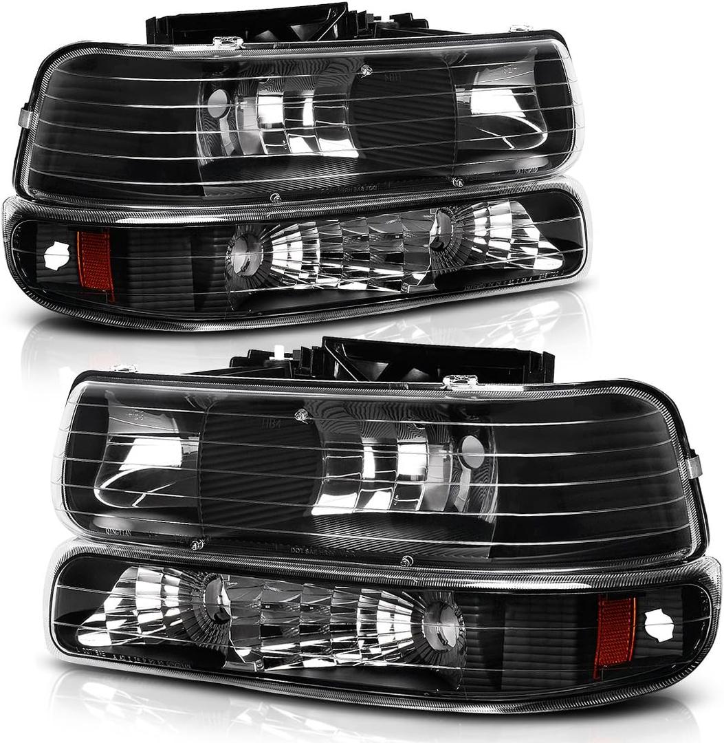 AUTOSAVER88 Headlight Assembly Compatible with 1999-2002 Chevy Silverado 1500 2500/2001-2002 Chevy Silverado 1500HD 2500HD 3500/2000-2006 Tahoe Suburban 1500 2500 Headlamp with Bumper Lights (OE - Black/Amber/Clear)