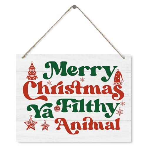 Merry Christmas Signs, Merry Christmas Ya Filthy Animal Sign, Fun Holiday Decor, Fun Holiday Sign, Farmhouse Winter Decor, Rustic Winter Decor, Christmas Hanging Wooden Sign, 15X11.4 Wooden Decor Sign