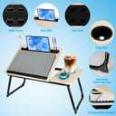 Laptop Bed Desk, Adjustable Lap Desk, Small Laptop Table with USB Charge Port, Desktop Card &Pen Slot, Cup Holder, Foldable Bed Tray Table for Couch Sofa Chair Floor Eating Working