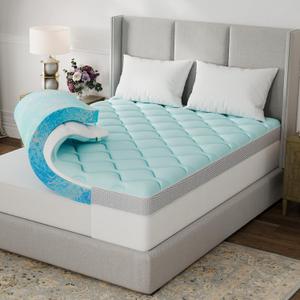 Novilla King 3 Inch Dual Layered Mattress Topper with 2 Inch Gel Memory Foam & 1 Inch Cooling Pillow Top Cover, Pressure Relieving Breathable Bed Topper for Back Pain Support, Certi-Safe