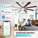Minislak 72Inch Large Brushed Nickel Ceiling Fans with Light and Remote Control,8 Wooden Blades,6-Speeed,3CCT,Quiet Reversible DC Motor,Indoor Outdoor Ceiling Fan for Patio/Living Room/Garden