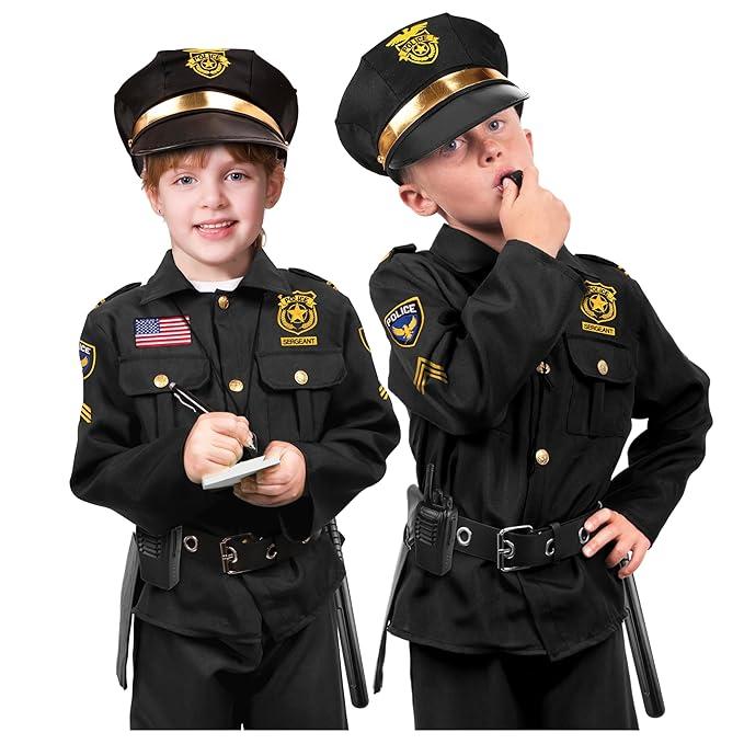 Kangaroo Police Costume for Kids Black Cop Outfit with Hat, Badge, Handcuffs, Holster & More (Small 4-6)