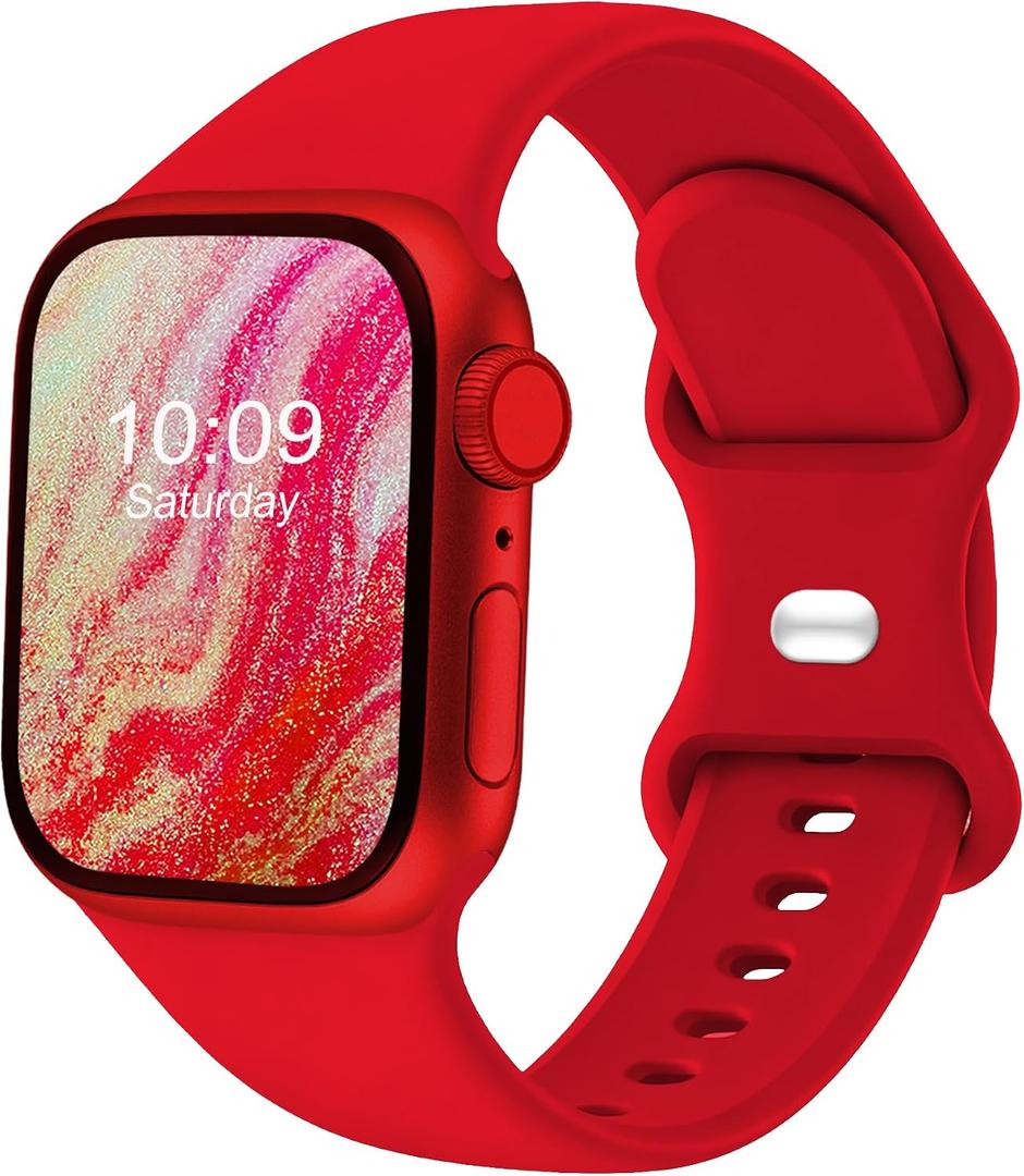 Sport Bands Compatible with Apple Watch Band Women Men 40mm 38mm 41mm 42mm 44mm 45mm 46mm 49mm ,Soft Wristband Waterproof Replacement Strap for iWatch Bands Series 11 10 9 8 7 6 5 4 3 2 1 SE Ultra Red
