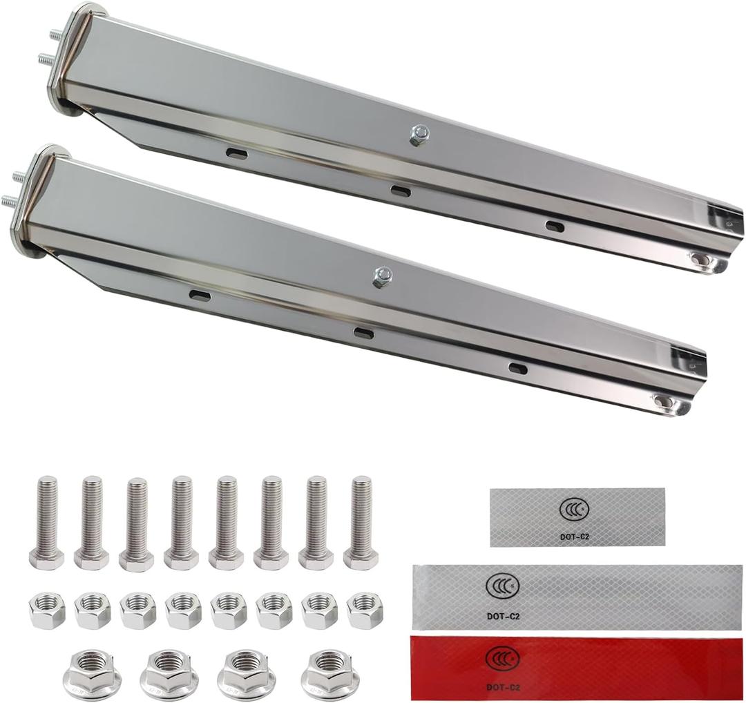 2 Pack Stainless Steel Heavy Duty Straight Spring Loaded Mud Flap Hanger Bracket Mudflap Holder Set for Semi Trucks 1-1/8" Bolt Spacing 29.5" Length with Reflective Tapes