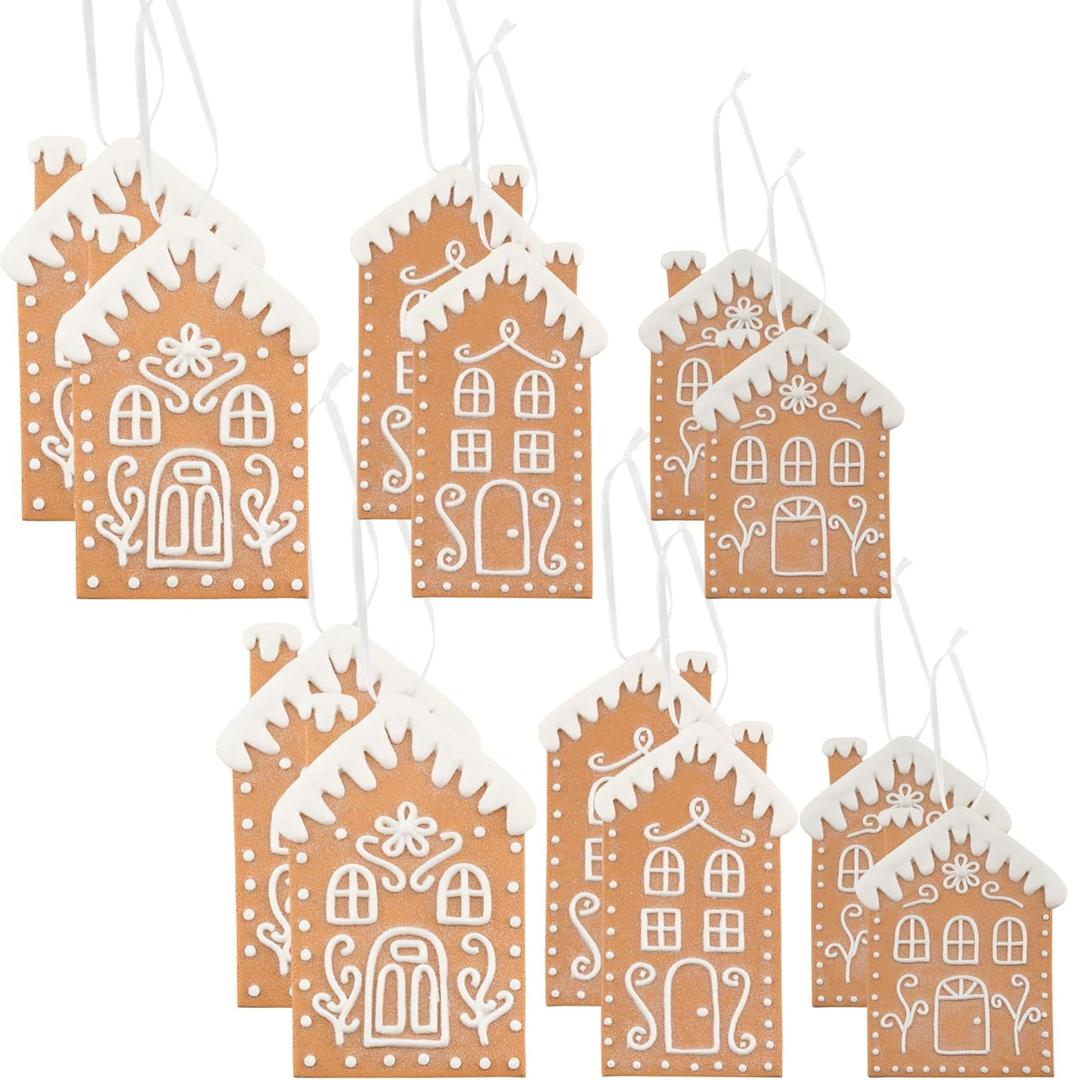 AuldHome Design Gingerbread House Christmas Ornaments (Set of 12), Large House Shaped Christmas Tree Cookie Decorations, 4-5 Inch Size