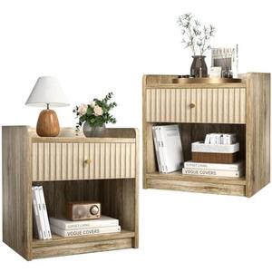 Nidouillet Nightstands Set of 2, Bedside Tables with Drawer, Night Stand Bed Side End Table with Open Storage for Farmhouse Bedroom Living Room Small Space