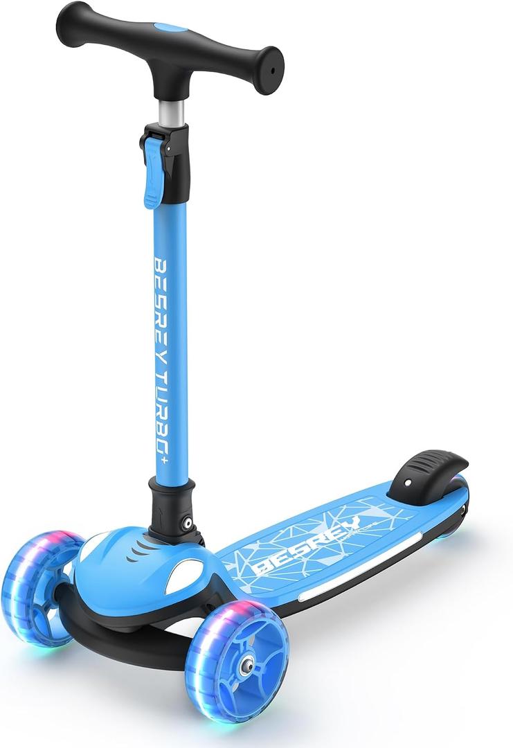 Besrey Scooter for Kids Age 3-10, 3 Wheel Battery-Free Light-up Scooter