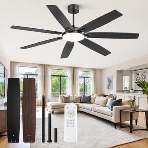 Fanbulous 62 Inch Large Ceiling Fans with Lights and Remote, Black Modern Ceiling Fan with 3CCT LED Light, Quiet DC Motor,Indoor/Outdoor Ceiling Fan with 7 Dual Finish Blades for Living Room, Patio