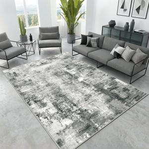 Merelax Washable Area Rugs 9'x12' Grey Abstract Rug for Living Room Bedroom Entryway Nursery, Dining Room and Farmhouse Rug, Non-Slip Modern Indoor Low Pile Soft Floor Carpet, Gray Print Pattern