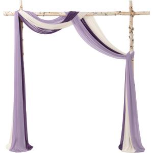 Ling's Moment Wedding Arch Draping Fabric 3 Panels 20Ft Purple Chiffon Fabric,Sheer Hanging Drapes Arrangement for Wedding Ceremony Backdrop Party Swag Home Decor (Lilac & Gold)