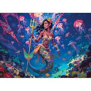 lamplig Puzzles for Adults 1000 Pieces, Ocean Sea Mermaid Puzzle for Adults, Hard Difficult Jigsaw Puzzles with Letters on Back, Colorful Fantasy Adult Puzzle with Jellyfish, 27.6" X 20.5" 1:1 Poster
