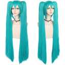 ANOGOL Hair Cap+48inch/120cm Green Wig Cosplay Green Teal wig Double Ponytail Wig, Long Green Lolita Wig For Halloween Costume, Long Green Wig With Bangs Straight wig For Halloween Party Cosplay Wig