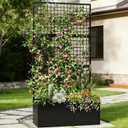 Privacy Planters for Patio Metal Raised Garden Bed with Trellis and Privacy Screen, 71" x 35" x 16" Planter Box with Drainage Holes for Climbing Plants, Vegetables, and Vines, Outdoor Backyard Black
