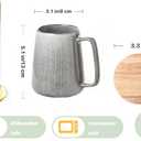 Large Ceramics Coffee Mugs,with Spoon and Wooden Lid,for Coffee,Tea,Cocoa,Large Handle Design,Microwave Dishwasher Safe (Gray Set)
