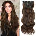 Vigorous Clip in Hair Extensions Black&Dark mix light brown Hair Extensions Clip ins 4PCS Thick Synthetic Wavy hair for Women