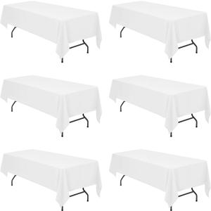 BRILLMAX 6 Pack White Tablecloths 60 x 126 Inch for 8ft Rectangle Tables - 150 GSM Polyester Fabric, 15" Standard Drop, Water, Stain & Wrinkle Resistant Cloth Cover for Wedding Banquet Dining Buffet