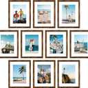 decorUhome 8x10 Picture Frame Set of 10, Display Photos 5x7 with Mat or 8x10 Unmatted for Picture Frames Collage Wall Decor, Distressed Brown