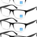 Blue Light Blocking Reading Glasses Men Large Wide Oversized Square Computer Readers Glasses for Big Head/Large Face (4 Pairs of Black+clear Reading Glasses, X 2.5)