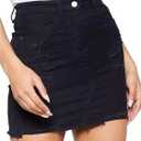 Just Quella Women's Stretch Jean Skirt Fringed Slim Fit Denim Bodycon Mini Skirt (Black Hole Washed) Medium