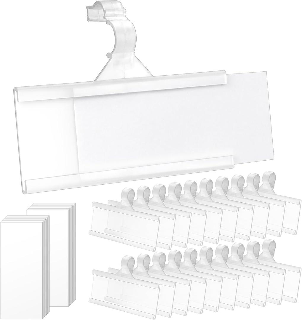 25Pcs Wire Shelf Label Holder, Reusable Plastic Shelf Tags for Pantry Retail Shopping Mall Store Supermarket Wire Shelving UPC Price Display Easy Clip Design Tight Snap Lock Closure 1-1/4" H X 3" W