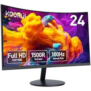 KOORUI 24 inch Curved Monitor, Full HD 1080P Curved Computer Monitor, 100Hz 1500R PC Screen, HDMI VGA, Tilt Adjustment, LCD Display, Eye Care, Black 24N5CA